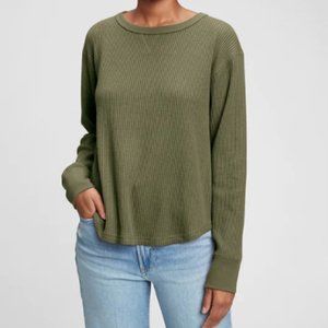 GAP Slouchy Waffle Knit Long Sleeve Shirt in Surplus Green Size S
